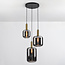 3-lichts hanglamp Pendu - zwart, goud en smoke glas