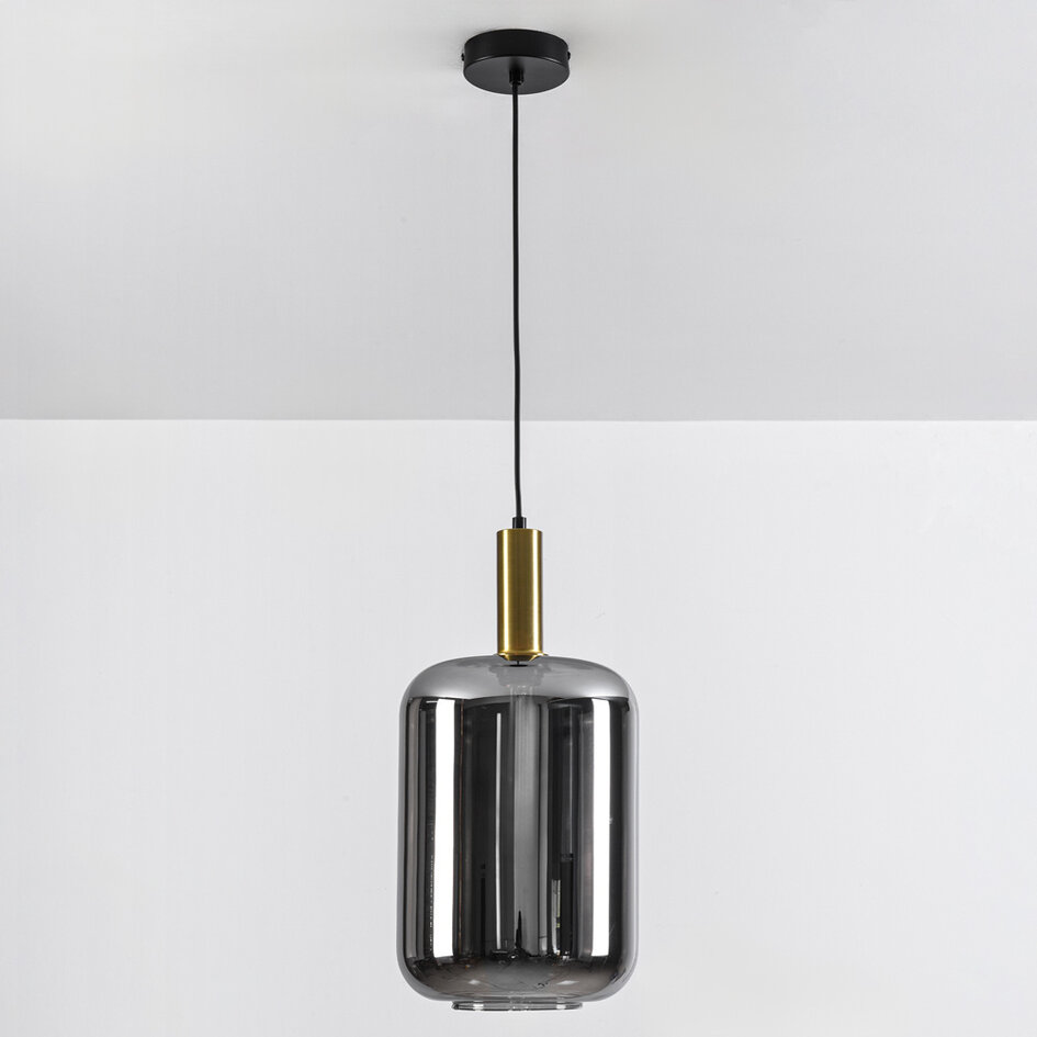 1-lichts hanglamp Sofito - zwart, goud en smoke glas