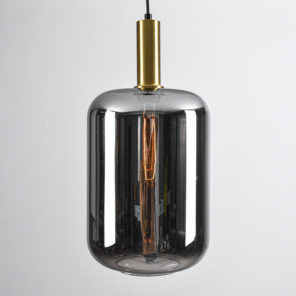 Suspension 1 lumière Sofito - noir, doré et verre fumé