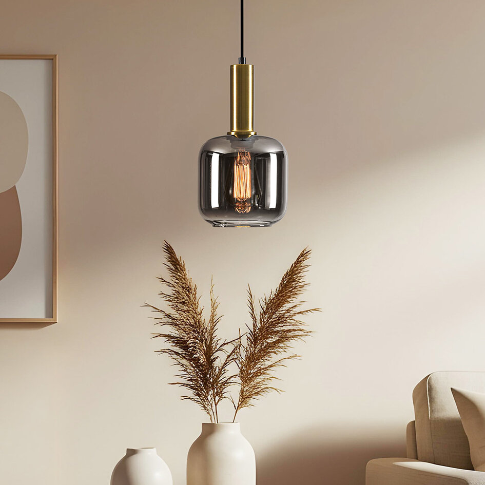 Lampe suspendue moderne noir et or avec verre fumé - Appeso
