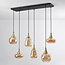 Hanglamp goud met amber glas, 6-lichts - Loic