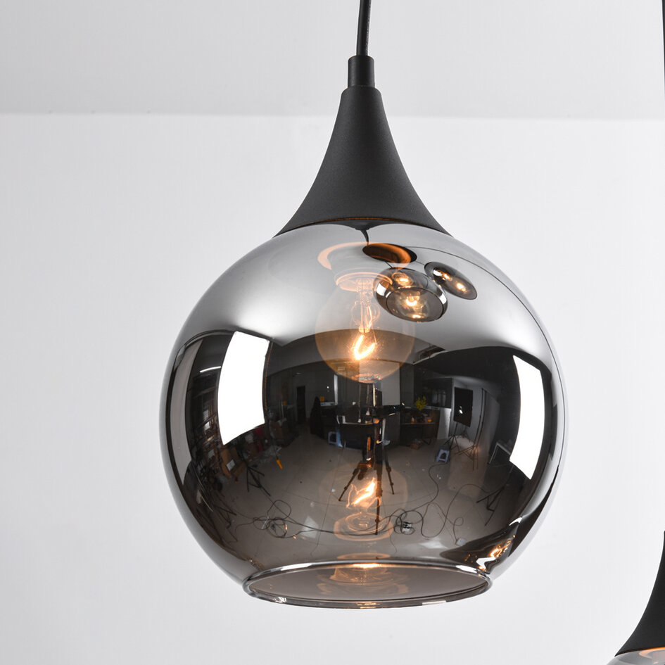 Lampe suspendue Loua noir avec verre fumé, 4 lumières