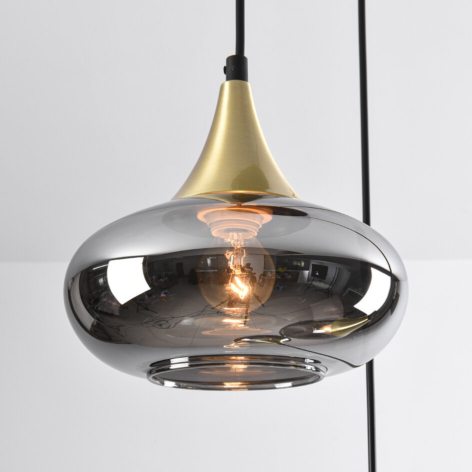 Hanglamp goud met smoke glas, 3-lichts - Loua