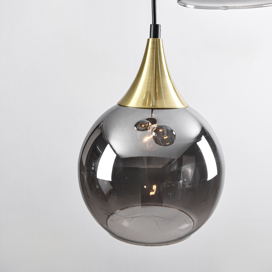 Hanglamp goud met smoke glas, 3-lichts - Loua