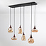 Lampe suspendue en verre ambré et aspect bois foncé, 6 lumières - Loic