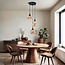 Hanglamp met amber glas en donkere houtoptiek, 3-lichts - Loua