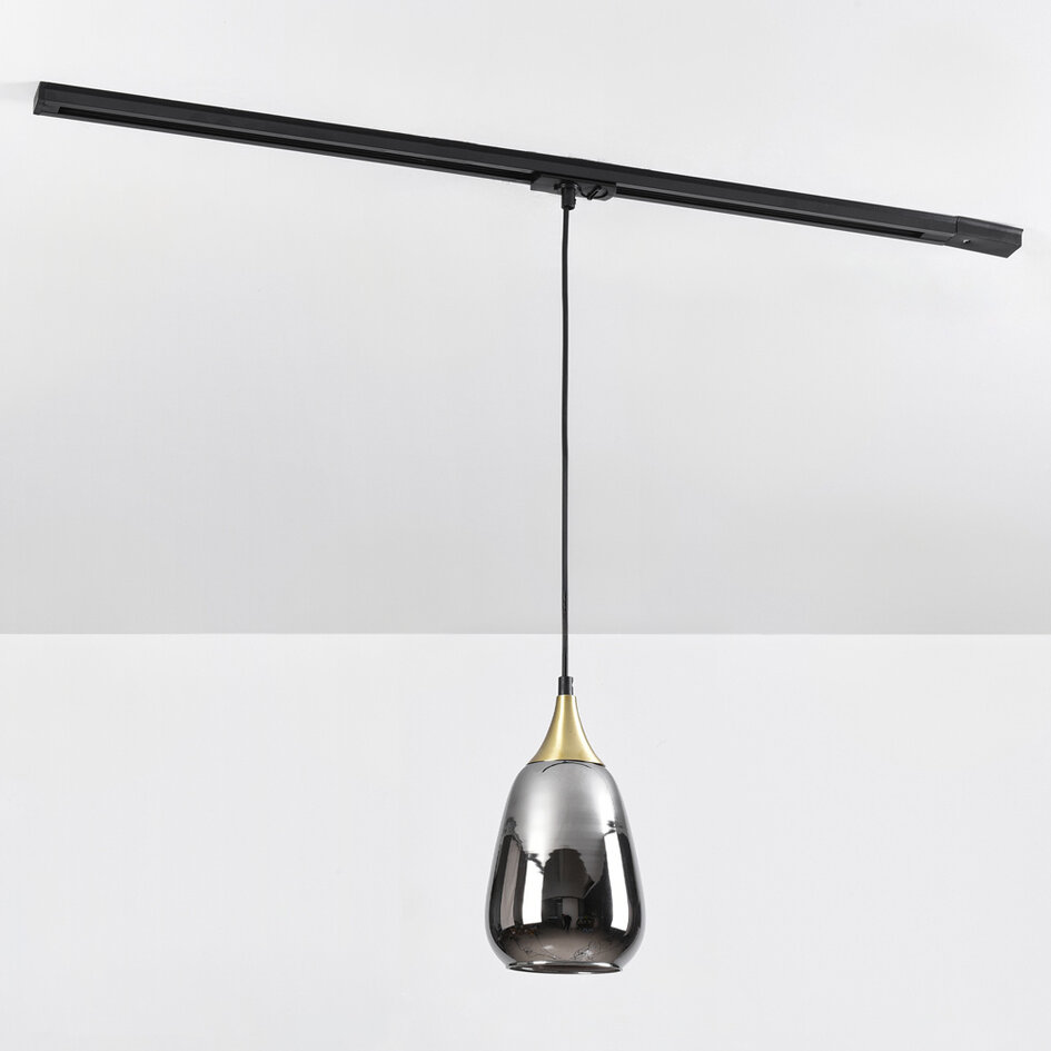 Lampe sur rail à 1 phase Noi or avec verre fumé à effet miroir - goutte d'eau