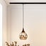 Suspension Nya pour rail monophasé, verre ambré rond et bois foncé