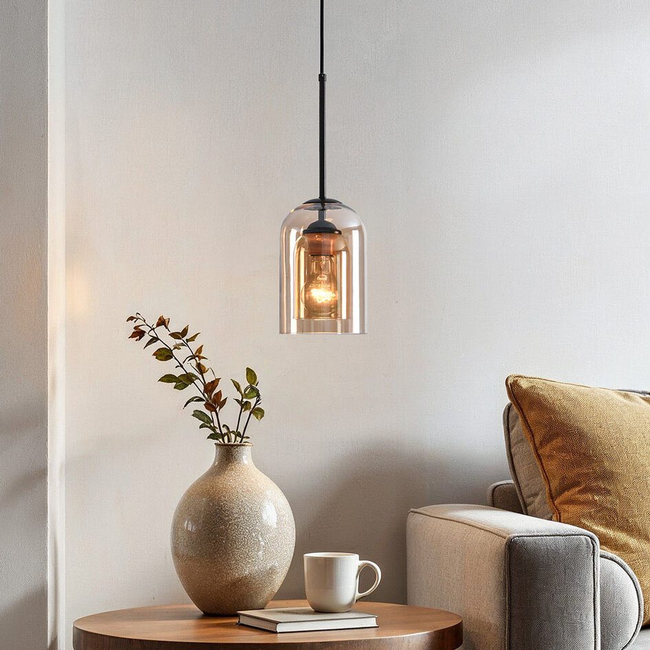 Lampe suspendue Topel en forme de cloche - verre ambré