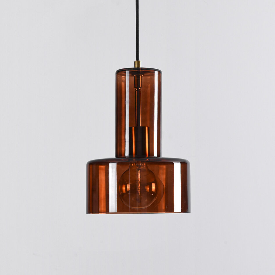 Hanglamp Rurka goud met bruin glas