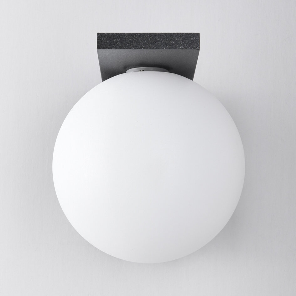 Applique d'extérieur anthracite avec abat-jour en polycarbonate blanc laiteux - Luna