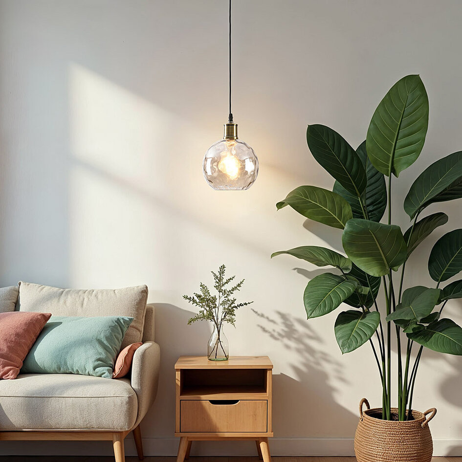 1-lichts hanglamp Lotte - cognac glas met bolling