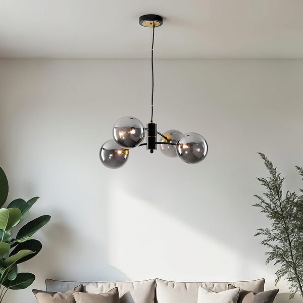 Hanglamp Firenze met smoke glas, 4-lichts - zwart