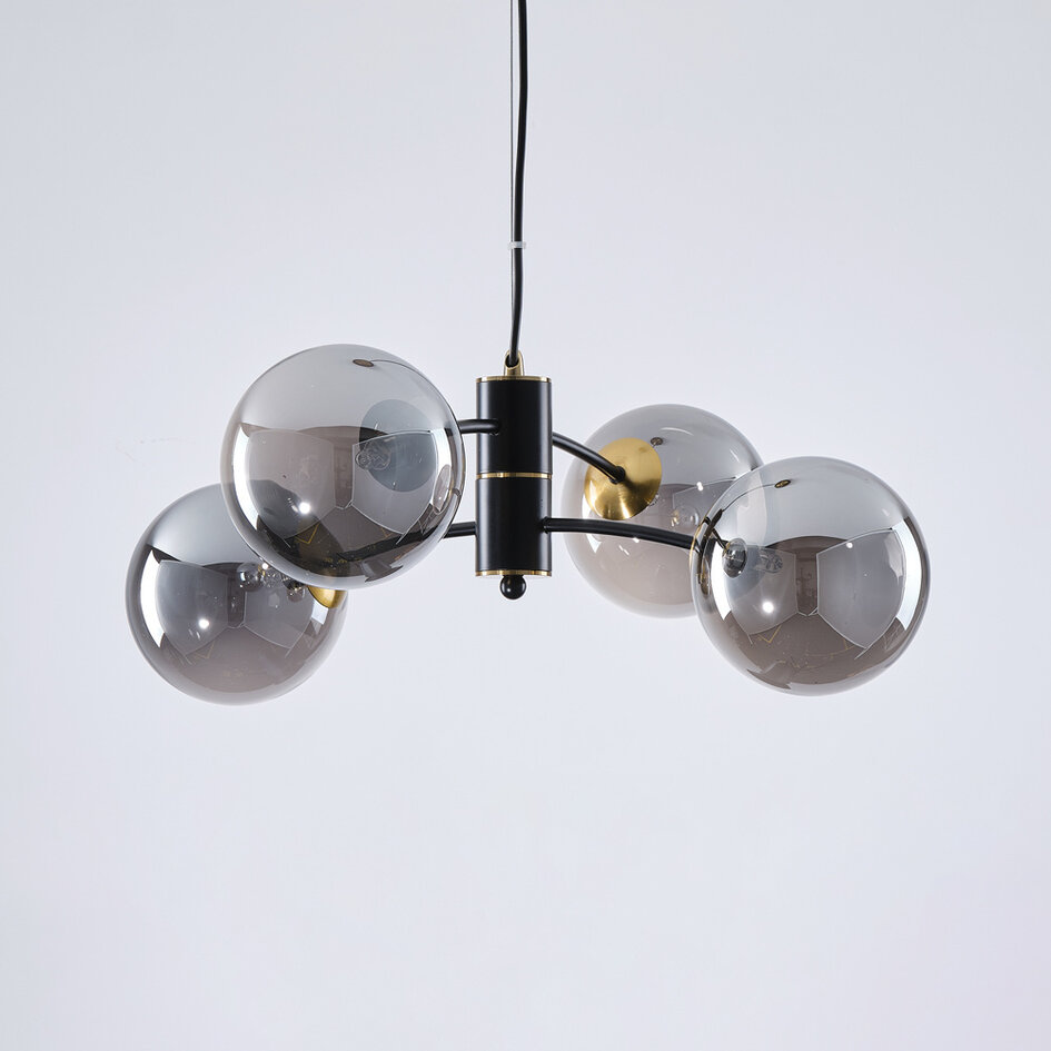 Hanglamp Firenze met smoke glas, 4-lichts - zwart