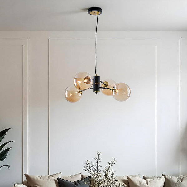 Lampe suspendue Firenze avec verre ambré, 4 lumières