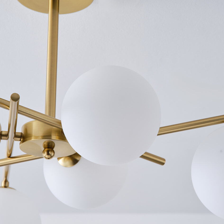 Plafonnier Venezia or avec verre de lait, 6 lumières