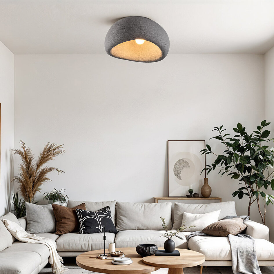 Wabi Sabi plafondlamp Stone Craft met steeneffect 48 x 38 cm - grijs