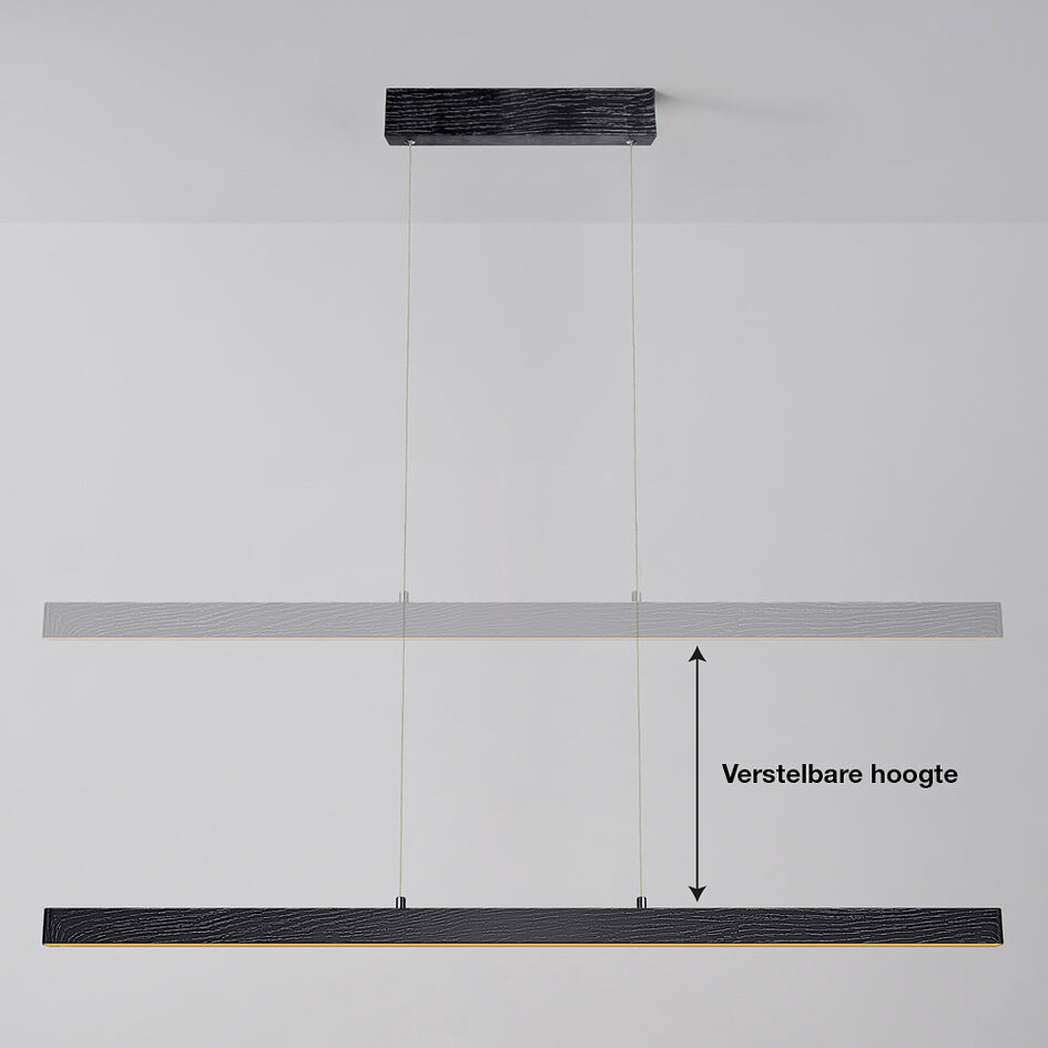 Suspension minimaliste réglable Andre, noir avec motif bois - LED dimmables en 3 étapes