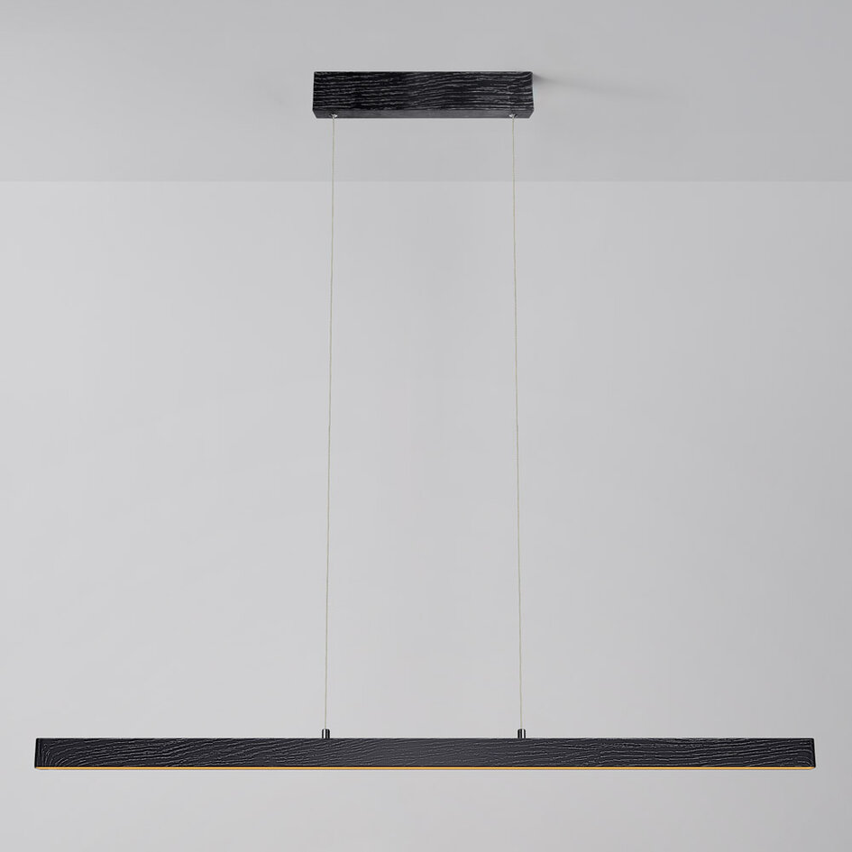 Suspension minimaliste réglable Andre, noir avec motif bois - LED dimmables en 3 étapes