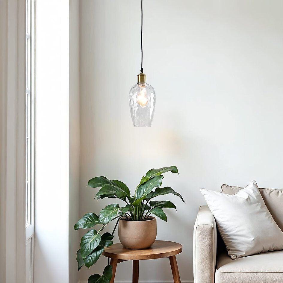 1-lichts hanglamp Verona transparant - langwerpig glas bolling