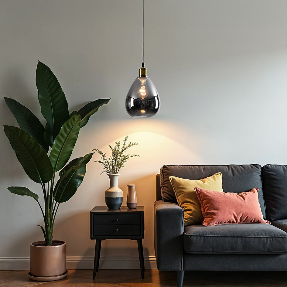 1-lichts hanglamp Verona smoke spiegeleffect - druppel egaal glas