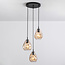 Design zwarte hanglamp met amber glas, 3-lichts - Lainas