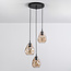 Design zwarte hanglamp met amber glas, 3-lichts - Lainas