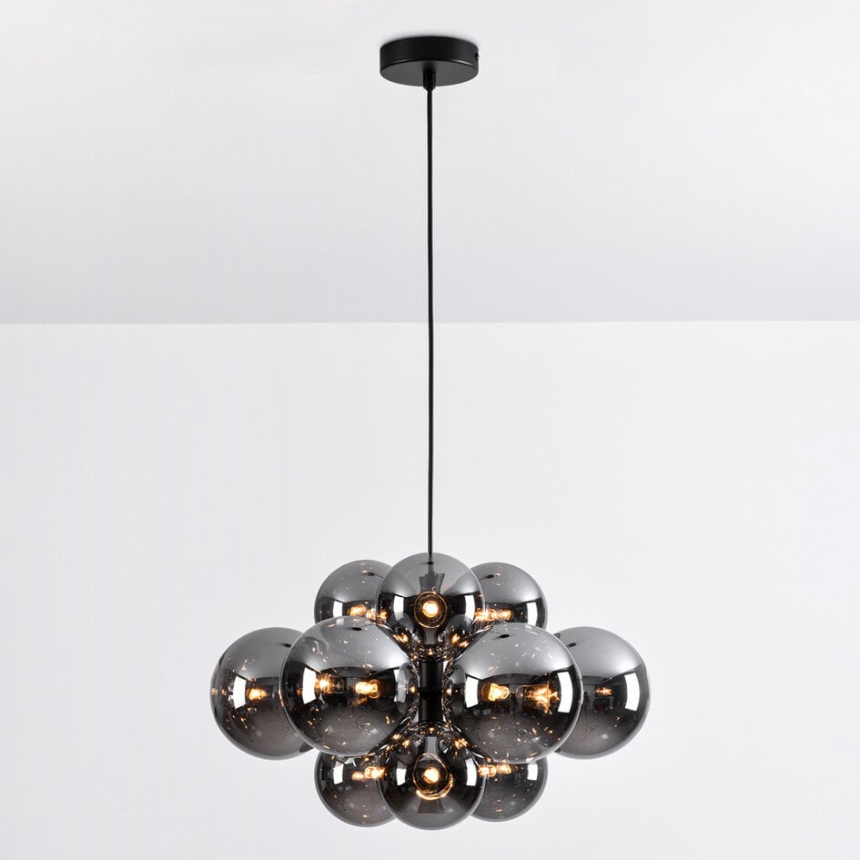 Suspension Decadi 12 lumières - noir et verre fumé