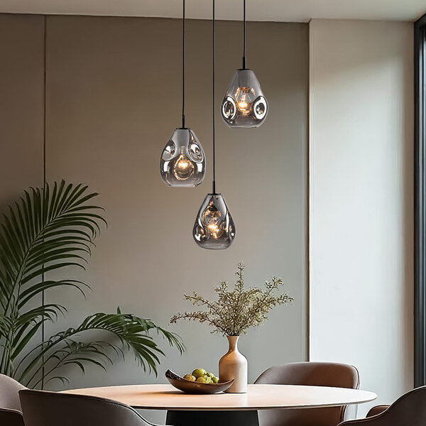Lampe suspendue design noire avec verre fumé, 3 lumières - Lainas