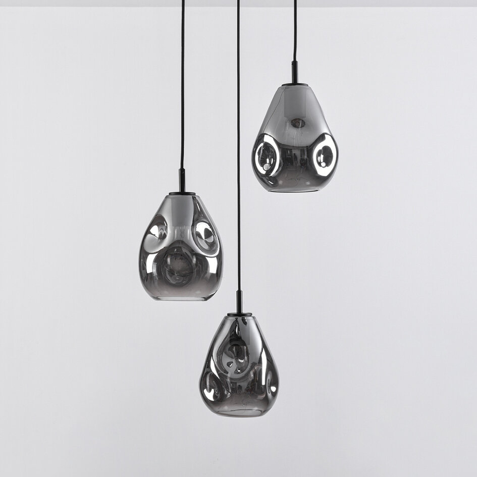 Suspension Lainas 3 lumières - noir et verre fumé