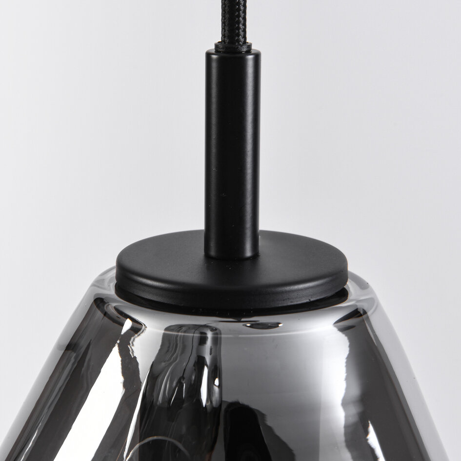 Design hanglamp zwart met smoke glas, 3-lichts - Lainas