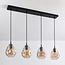 4-lichts hanglamp Faliste - zwart en amber glas