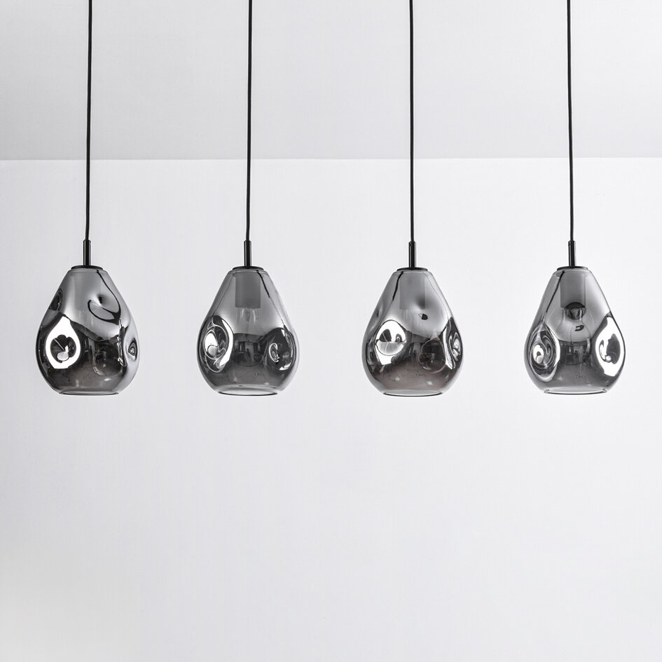 4-lichts design hanglamp zwart met smoke glas - Faliste