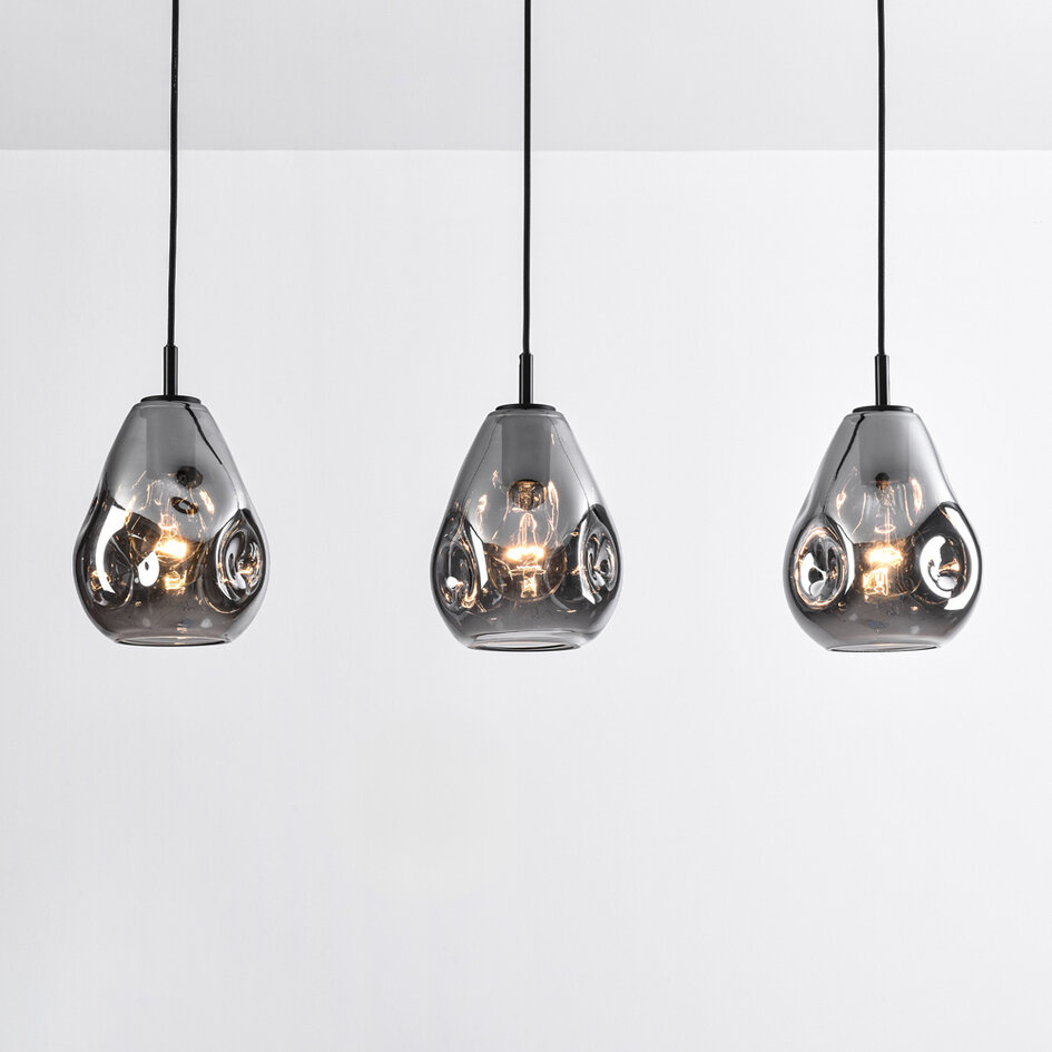 Suspension Faliste 3 lumières - noir et verre fumé