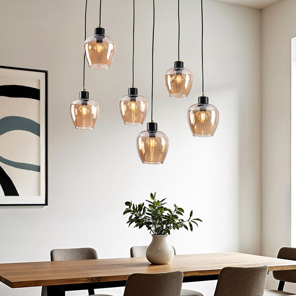 Lampe suspendue à 6 lumières avec verre ambré - Arvada