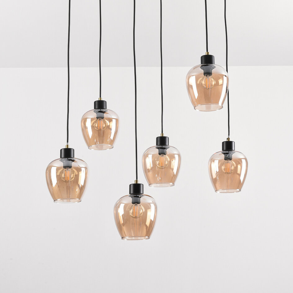 6-lichts hanglamp met amber glas - Arvada