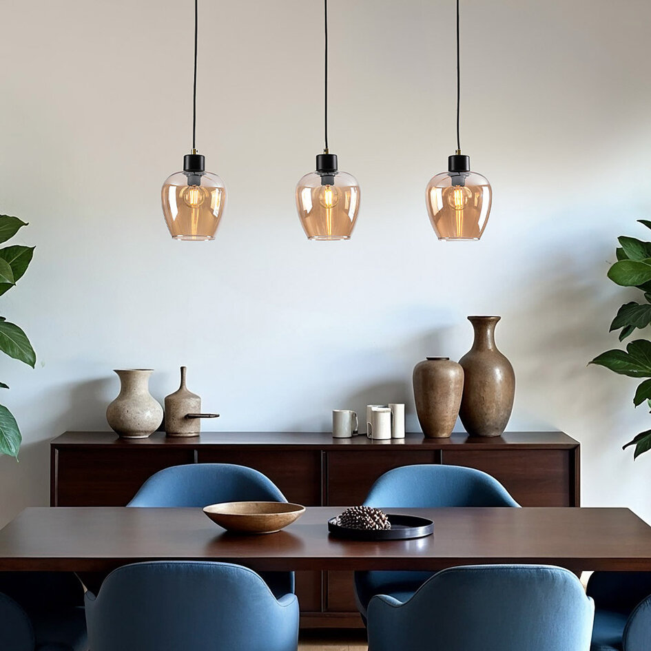 Lampe suspendue à 3 lumières avec verre ambré - Vegas