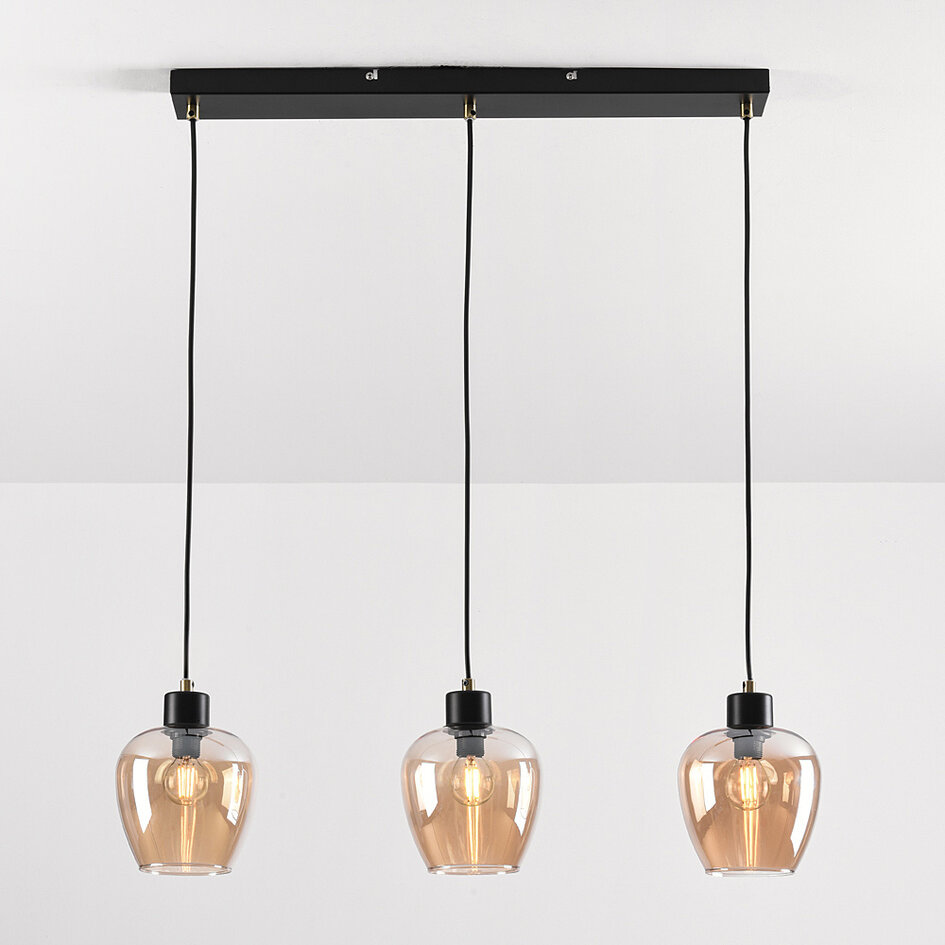 3-lichts hanglamp met amber glas - Vegas