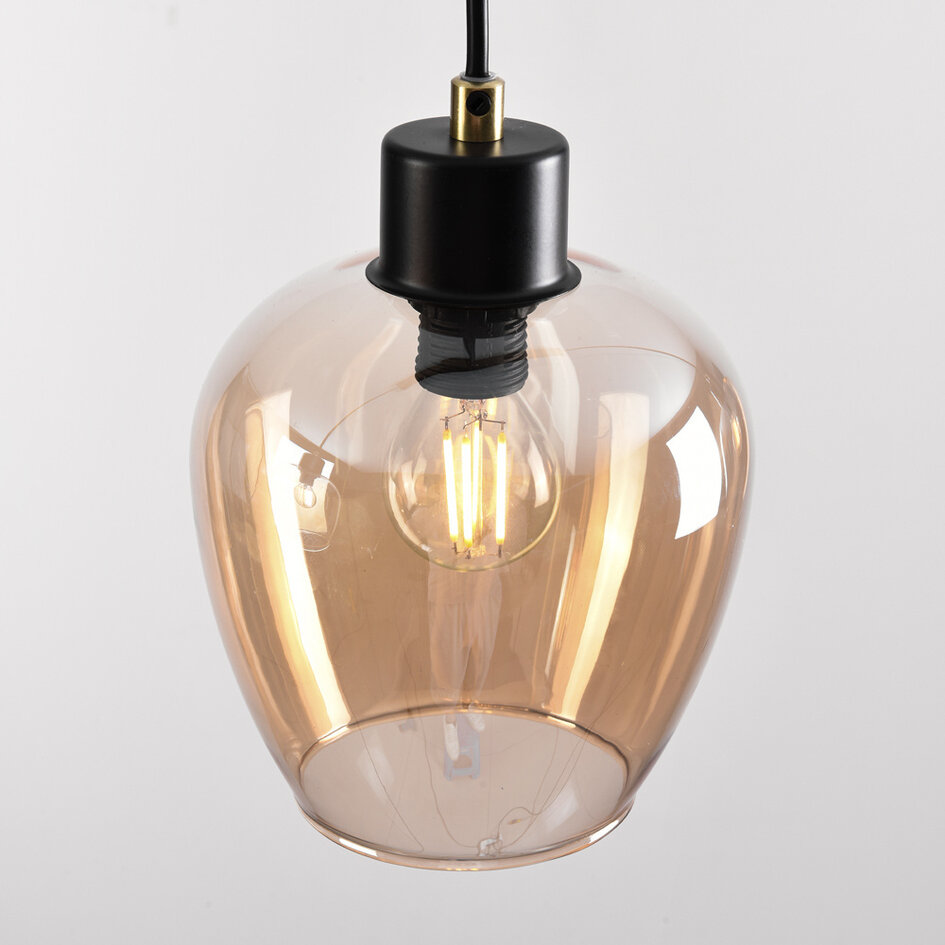 3-lichts hanglamp met amber glas - Vegas