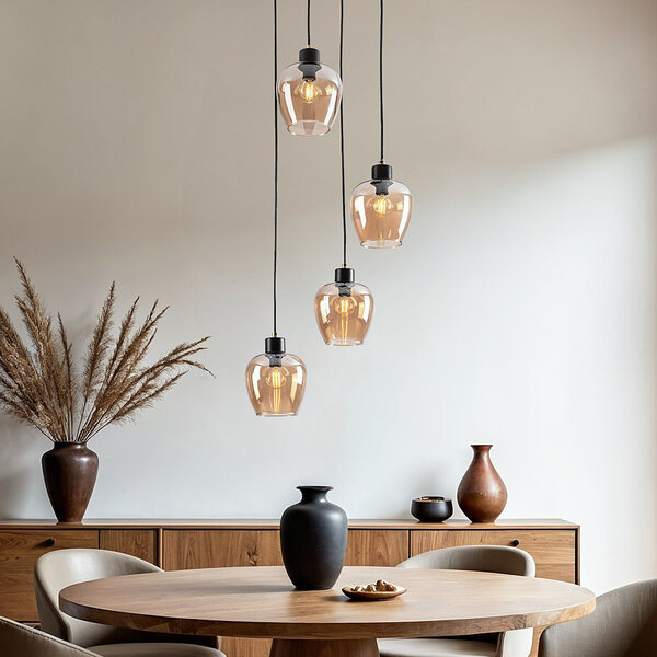 4-lichts hanglamp met amber glas - Raleigh