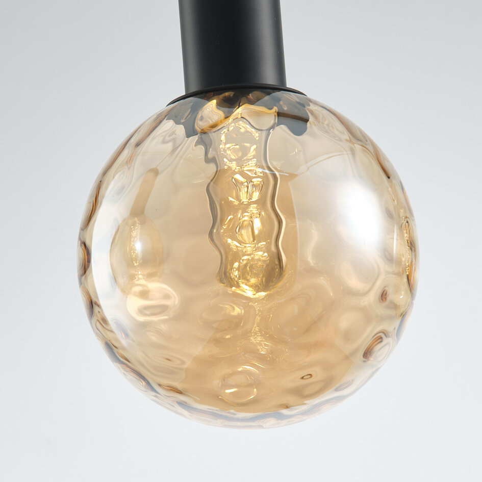 Lampe suspendue noire à 4 lumières avec verre ambré - Anglia
