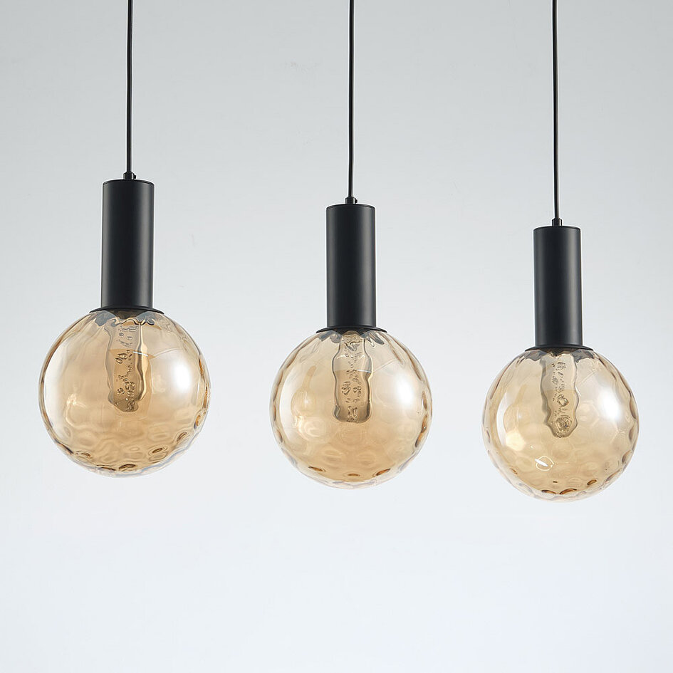 3-lichts hanglamp zwart met amber glas - Anglina