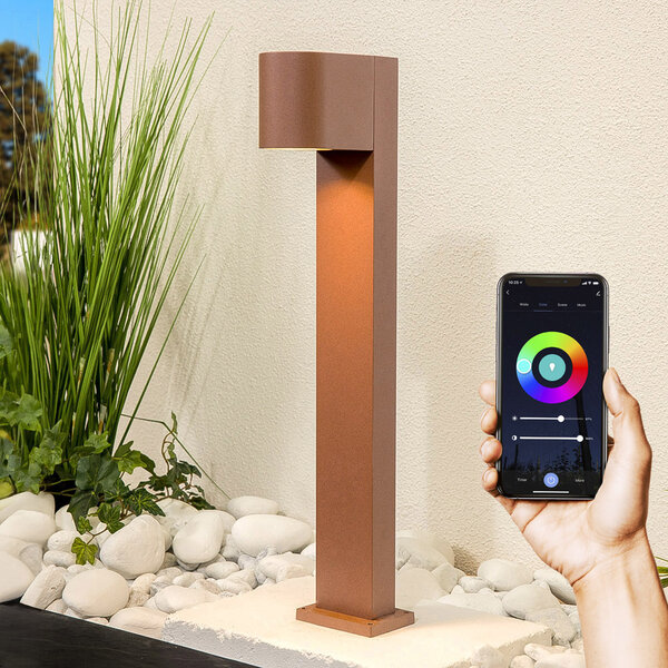 Lampe d'extérieur sur pied connectée Simone brun rouille - 50 cm