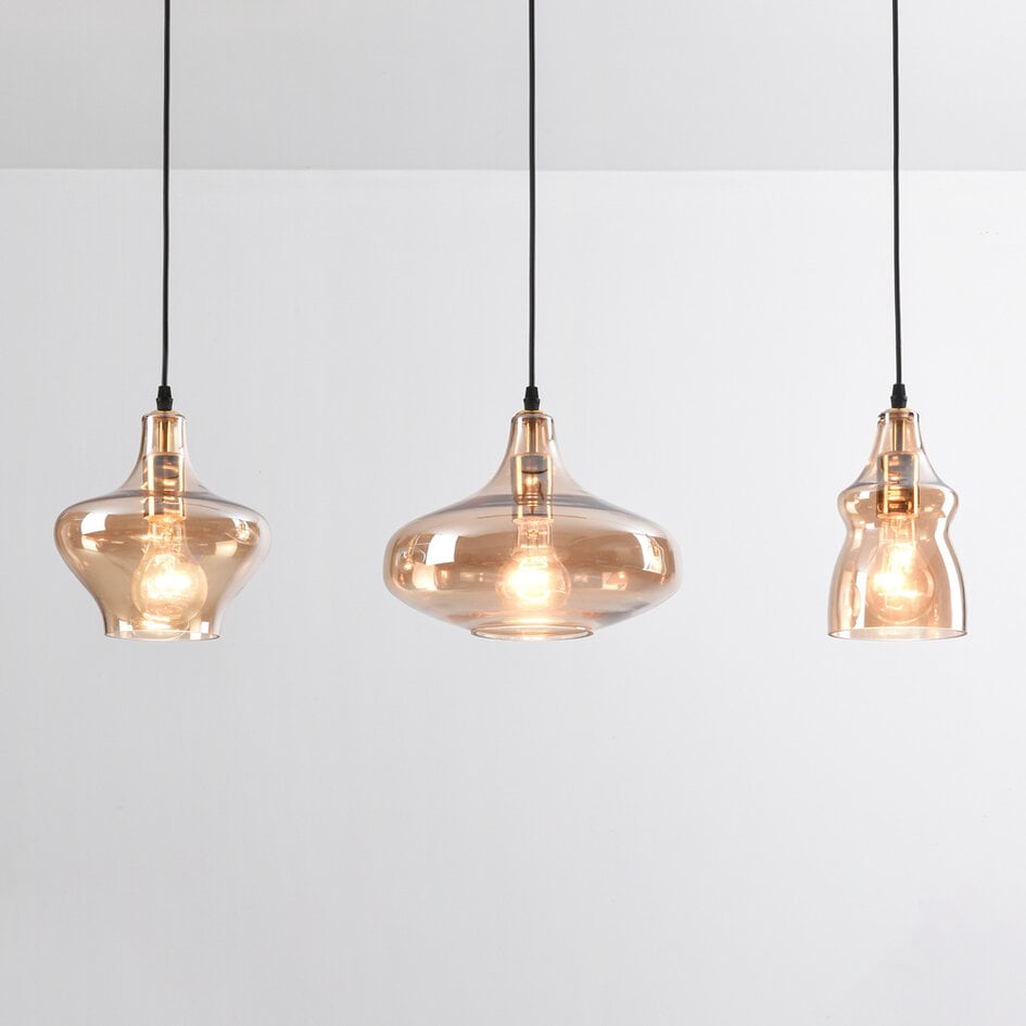Suspension Maracas 3 lumières - noir et verre ambré