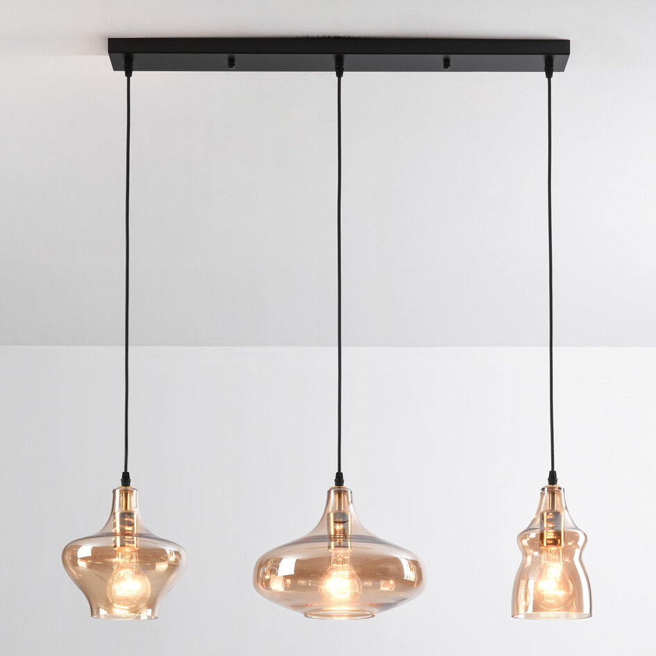 Suspension industrielle à 3 lumières avec verre ambré - Maracas
