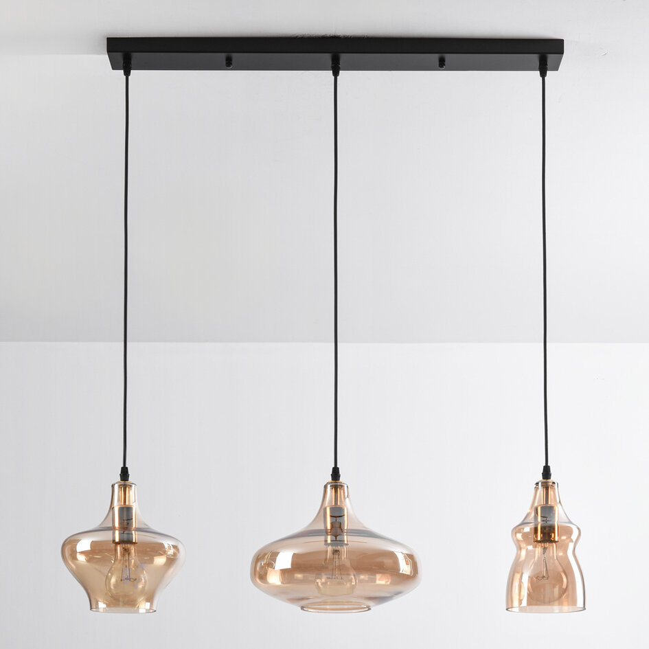 3-lichts industriële hanglamp met amber glas - Maracas