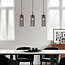 Retro hanglamp zwart met geribbeld rookglas, 3-lichts - Giove
