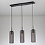 Retro hanglamp zwart met geribbeld rookglas, 3-lichts - Giove