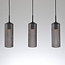 3-lichts hanglamp Giove - zwart en geribbeld rookglas