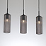 Retro hanglamp zwart met geribbeld rookglas, 3-lichts - Giove